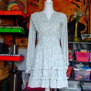 Anthropologie By the River Sage Mint Green Floral lined Print Dress MD